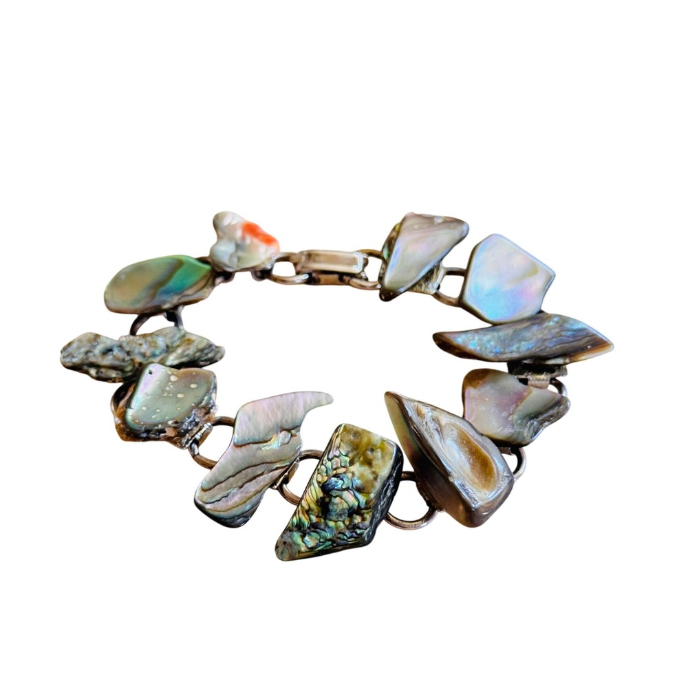VtG‎ Abalone Genuine Abstract Bracelet Link Colorful Mexico Silver Statement 7"